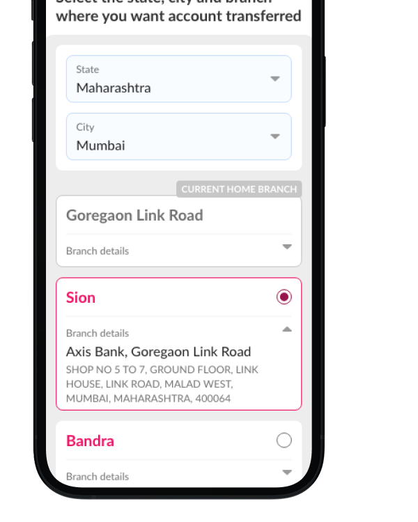 Account transfer — branch selection